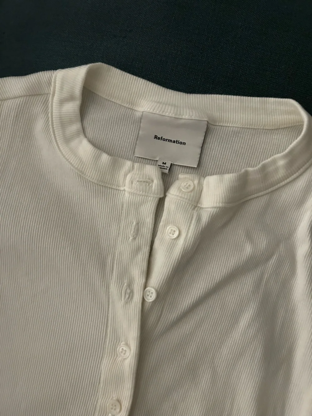 Reformation Cream Ribbed Button-Front Short Sleeve Top - Picture 2 of 5